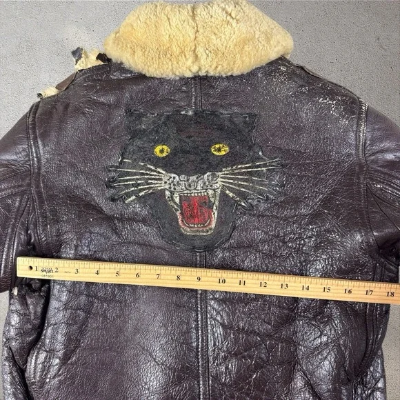 VINTAGE US Navy M445-A Leather Jacket 36 London Biker Patches Ton Up Pirates - Picture 9 of 10